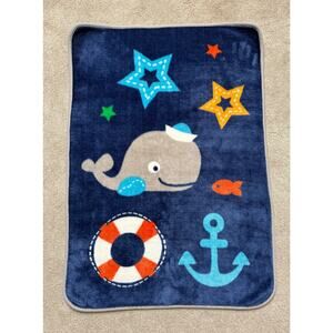 Bananafish Studio Blue whale baby blanket - crib blanket - anchors - 29 x 41